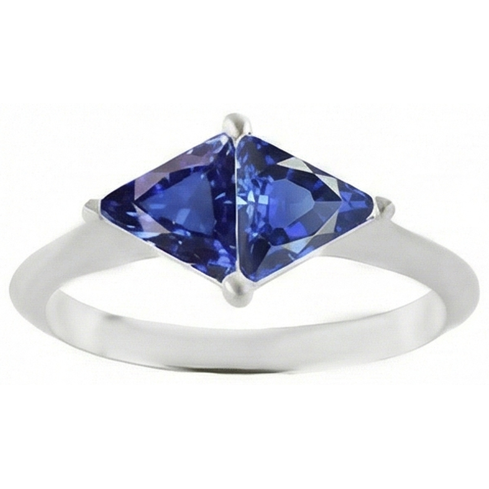 natural trillion sapphire 2ct ring close up detail