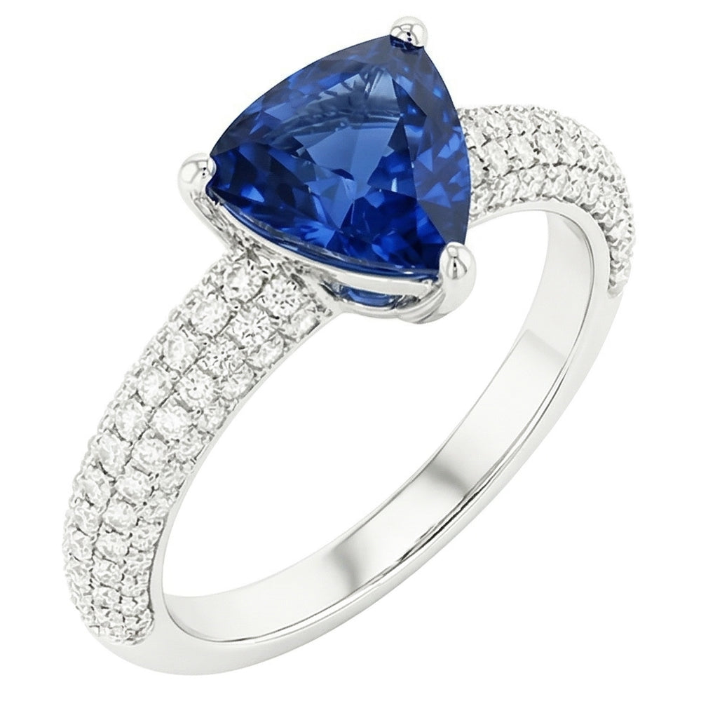 Trillion Gemstone Blue Sapphire Ring Pave Set Natural Earth Mined Diamonds 3 Carats
