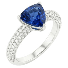 Trillion Gemstone Blue Sapphire Ring Pave Set Natural Earth Mined Diamonds 3 Carats