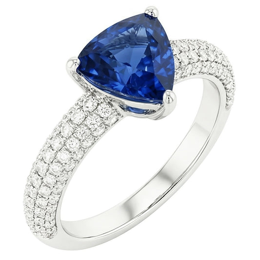 Trillion Gemstone Blue Sapphire Ring Pave Set Natural Earth Mined Diamonds 3 Carats