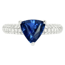 Trillion Gemstone Blue Sapphire Ring Pave Set Natural Earth Mined Diamonds 3 Carats