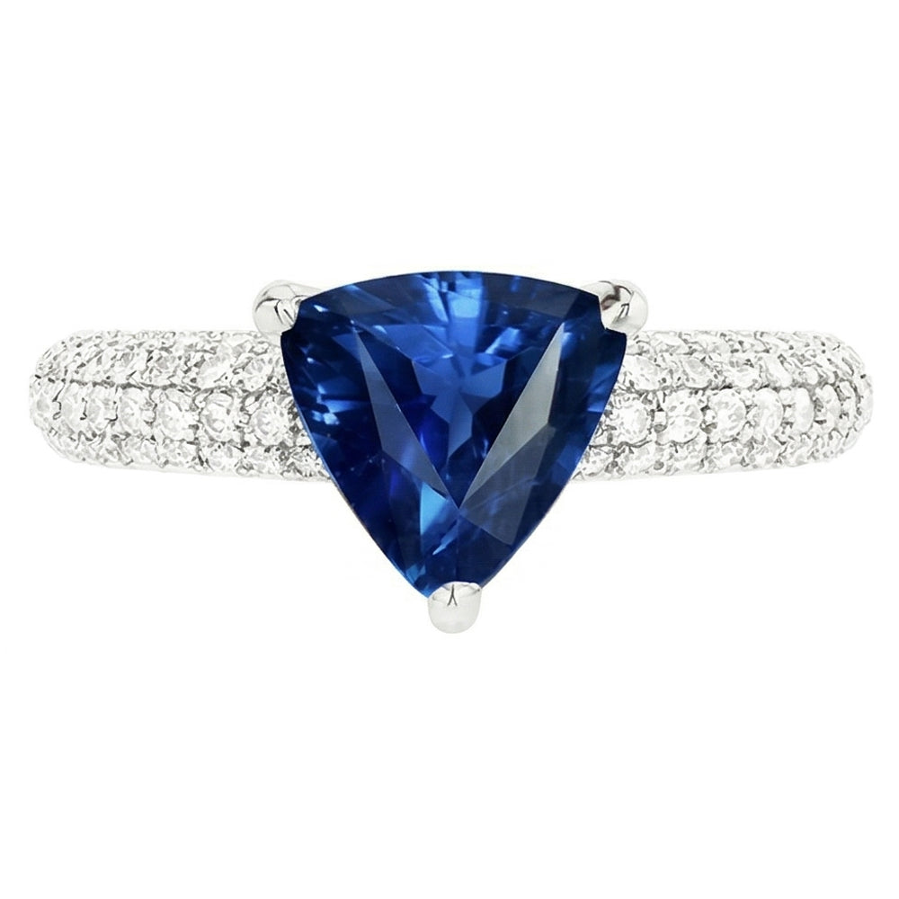 Trillion Gemstone Blue Sapphire Ring Pave Set Natural Earth Mined Diamonds 3 Carats