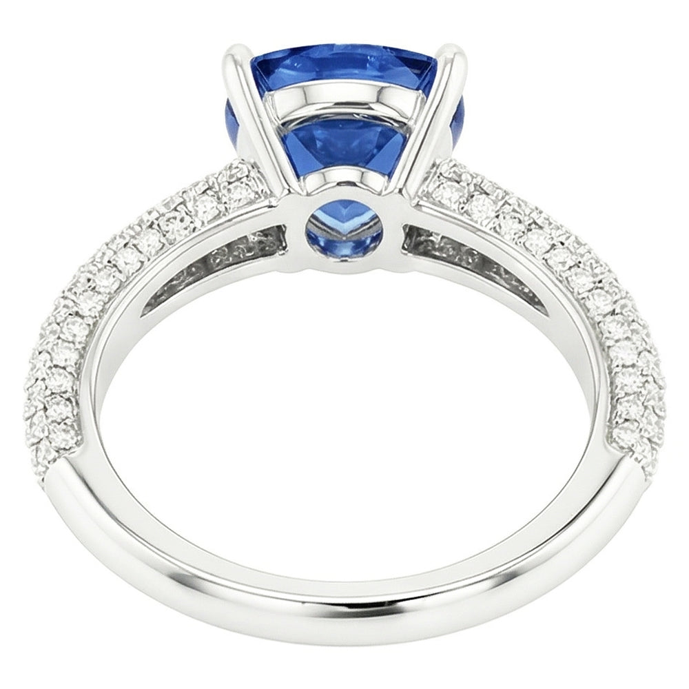 Trillion Gemstone Blue Sapphire Ring Pave Set Natural Earth Mined Diamonds 3 Carats