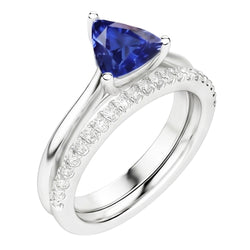 Trillion Gemstone Engagement Ring Set & Round Natural Earth Mined Diamonds 2 Carats