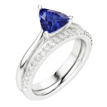 Trillion Gemstone Engagement Ring Set & Round Natural Earth Mined Diamonds 2 Carats