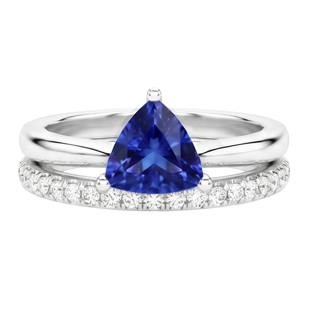 Trillion Gemstone Engagement Ring Set & Round Natural Earth Mined Diamonds 2 Carats