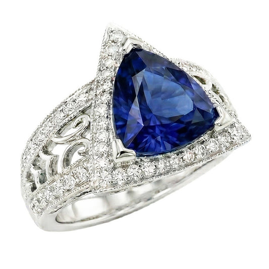 Trillion Gemstone Ring Antique Style Ceylon Sapphire 1.50 Carats Gold