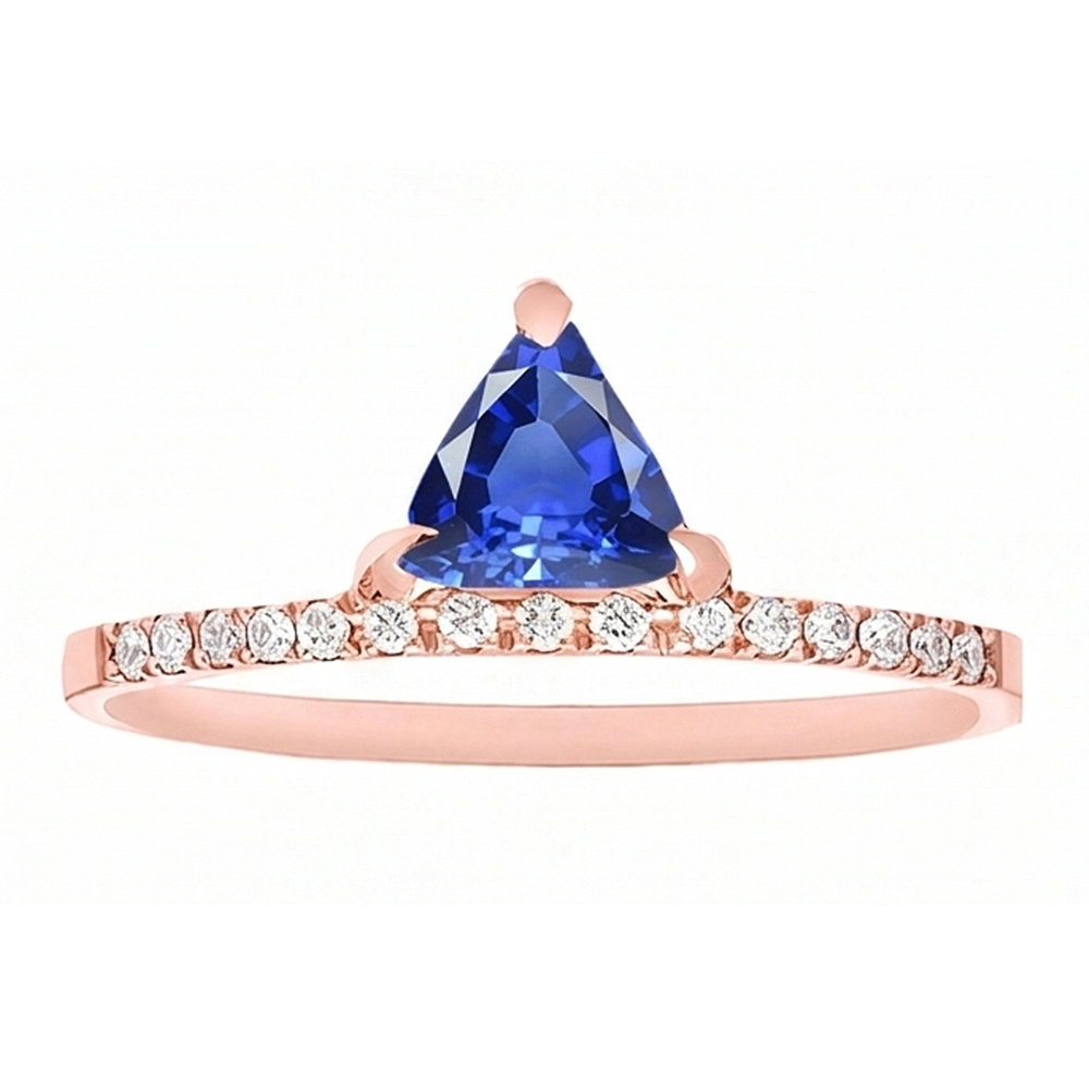 Trillion Gemstone Ring Prong Set Blue Sapphire 1.50 Carats Natural Earth Mined Diamonds
