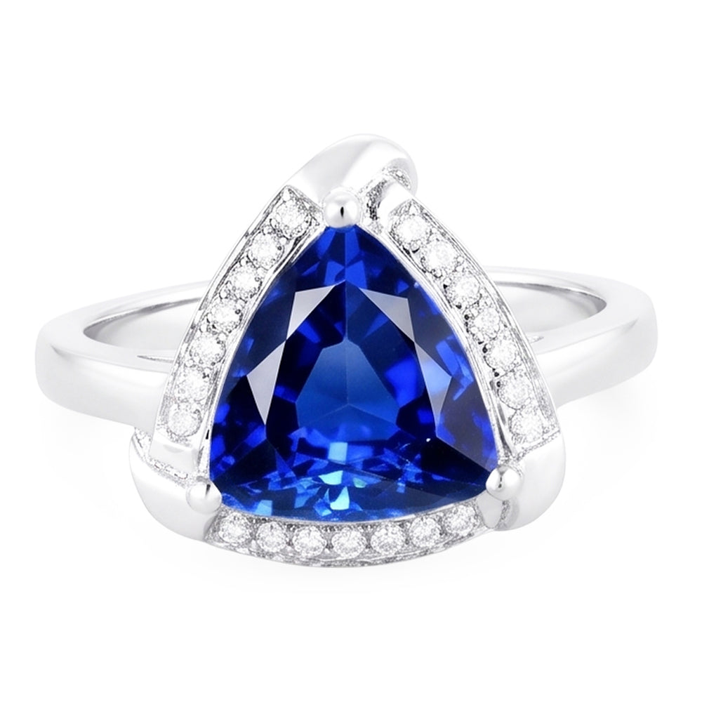 Trillion Halo Ceylon Sapphire Ring White Gold Jewellery 3 carats