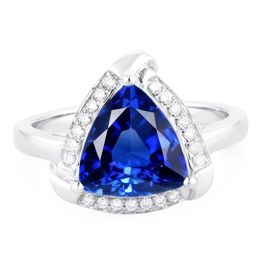 Trillion Halo Ceylon Sapphire Ring White Gold Jewellery 3 carats