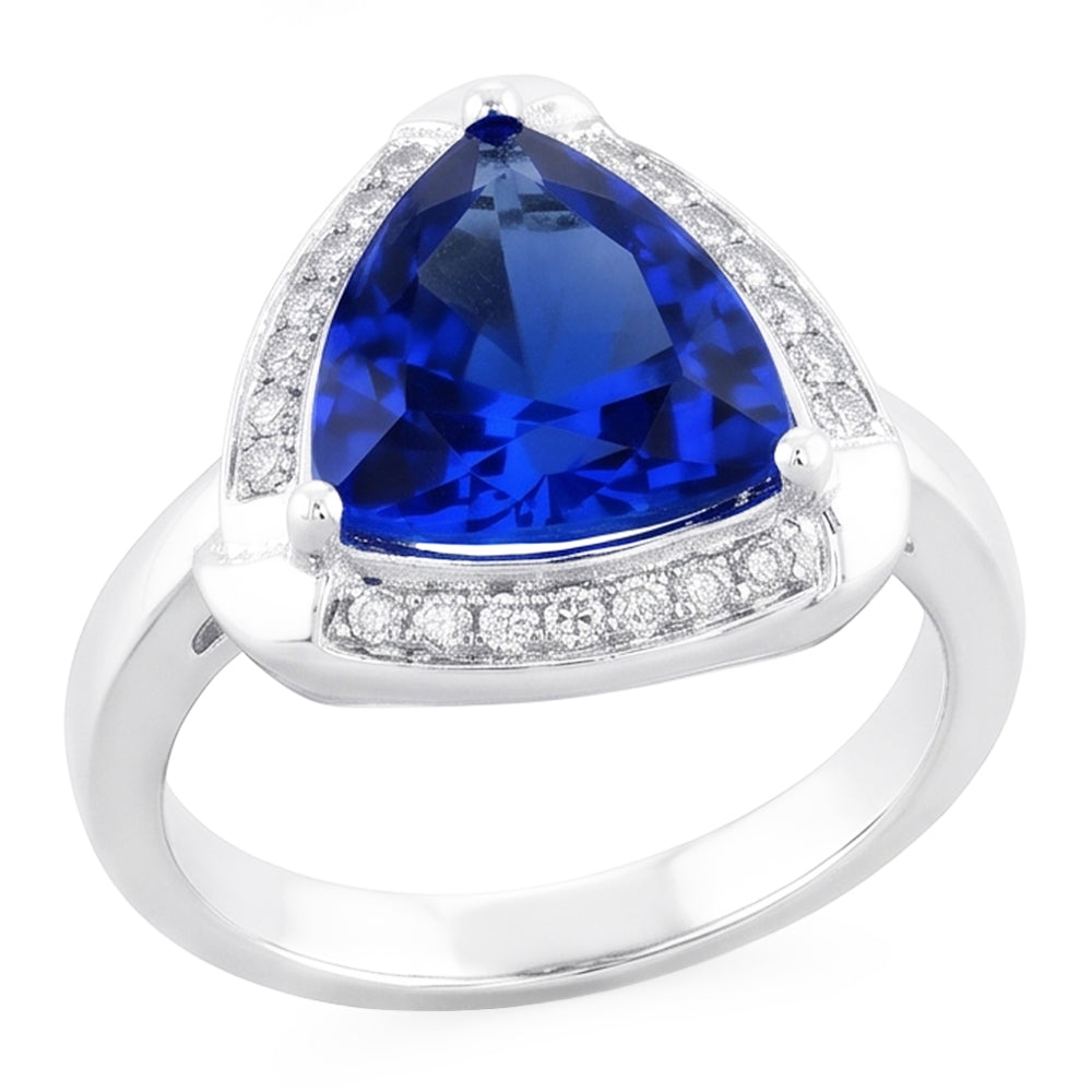 Trillion Halo Ceylon Sapphire Ring White Gold Jewellery 3 carats