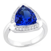 Trillion Halo Ceylon Sapphire Ring White Gold Jewellery 3 carats