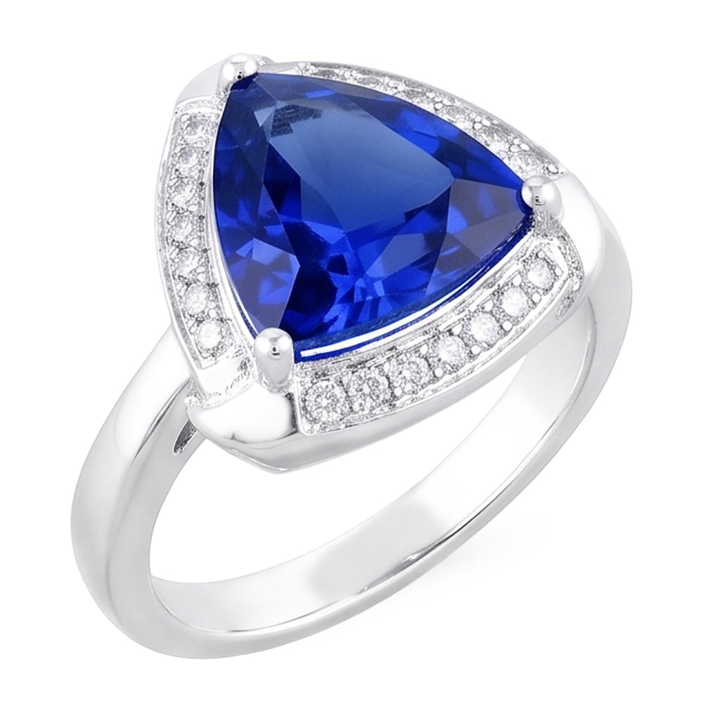 Trillion Halo Ceylon Sapphire Ring White Gold Jewellery 3 carats