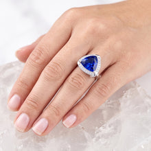 Trillion Halo Ceylon Sapphire Ring White Gold Jewellery 3 carats