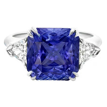 Trillion Natural Earth Mined Diamond 3 Stone Ring 2.50 Carats Double Prong Ceylon Sapphire