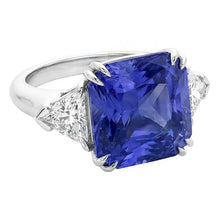 Trillion Natural Earth Mined Diamond 3 Stone Ring 2.50 Carats Double Prong Ceylon Sapphire
