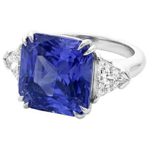 Trillion Natural Earth Mined Diamond 3 Stone Ring 2.50 Carats Double Prong Ceylon Sapphire