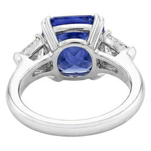 Trillion Natural Earth Mined Diamond 3 Stone Ring 2.50 Carats Double Prong Ceylon Sapphire