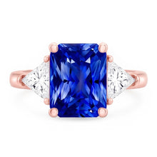 Trillion Natural Earth Mined Diamond 3 Stone Ring Radiant Sapphire Rose Gold 3 Carats