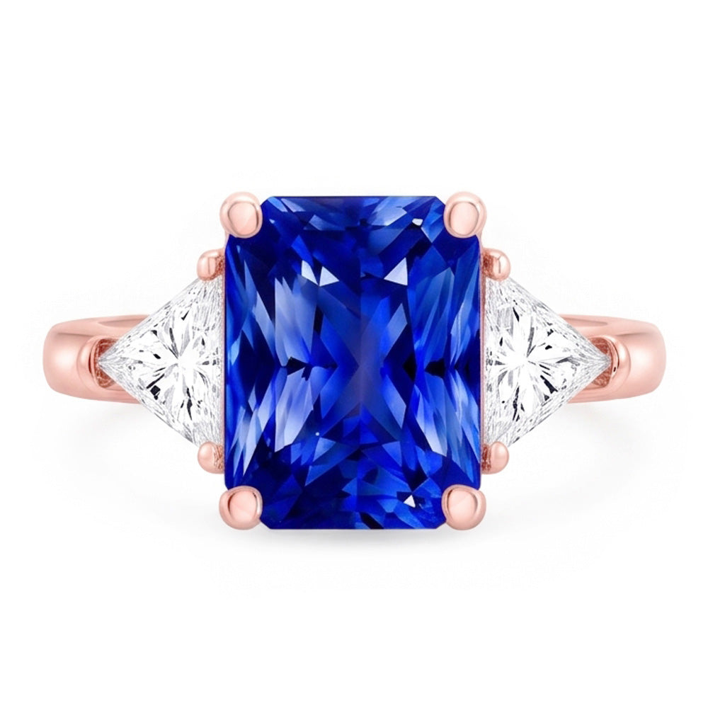 Trillion Natural Earth Mined Diamond 3 Stone Ring Radiant Sapphire Rose Gold 3 Carats