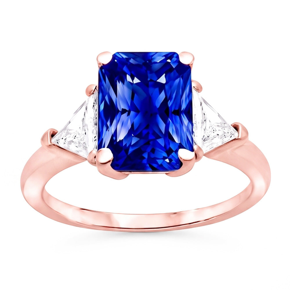 Trillion Natural Earth Mined Diamond 3 Stone Ring Radiant Sapphire Rose Gold 3 Carats