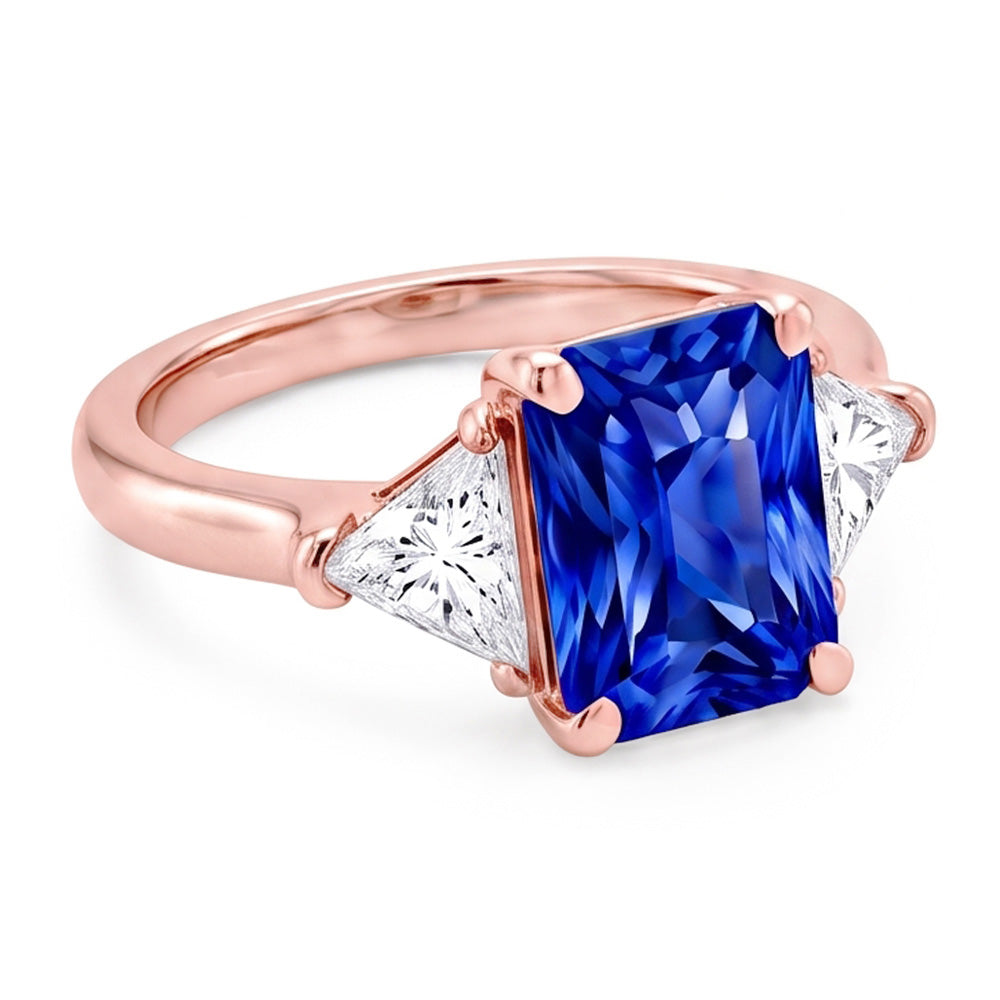 Trillion Natural Earth Mined Diamond 3 Stone Ring Radiant Sapphire Rose Gold 3 Carats