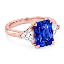 Trillion Natural Earth Mined Diamond 3 Stone Ring Radiant Sapphire Rose Gold 3 Carats