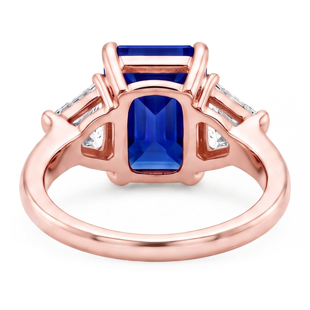 Trillion Natural Earth Mined Diamond 3 Stone Ring Radiant Sapphire Rose Gold 3 Carats