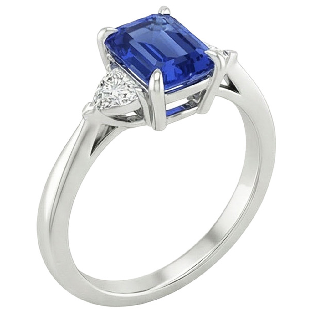 Trillion Natural Earth Mined Diamond & Ceylon Sapphire Emerald 3 Stones Ring 3.25 Carats