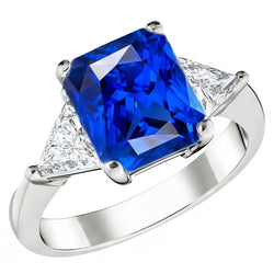 Trillion Natural Earth Mined Diamond & Deep Blue Sapphire Ring Tapered Shank 2.50 Carats