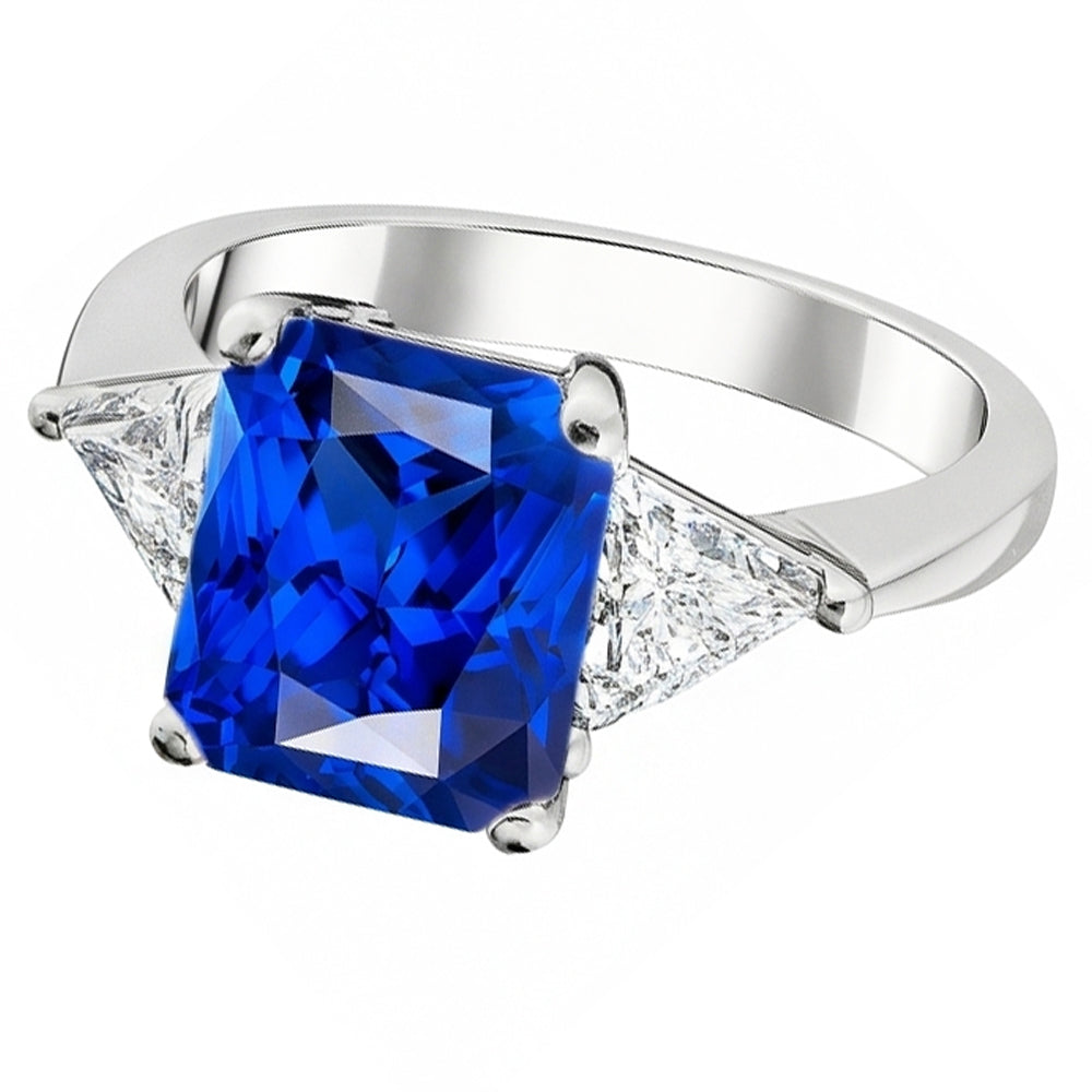 Trillion Natural Earth Mined Diamond & Deep Blue Sapphire Ring Tapered Shank 2.50 Carats