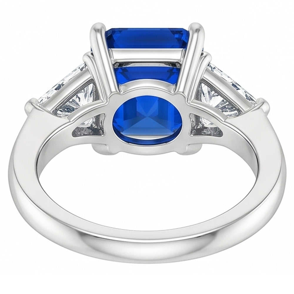 Trillion Natural Earth Mined Diamond & Deep Blue Sapphire Ring Tapered Shank 2.50 Carats