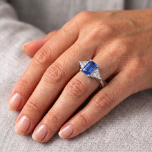 Trillion Natural Earth Mined Diamond & Deep Blue Sapphire Ring Tapered Shank 2.50 Carats