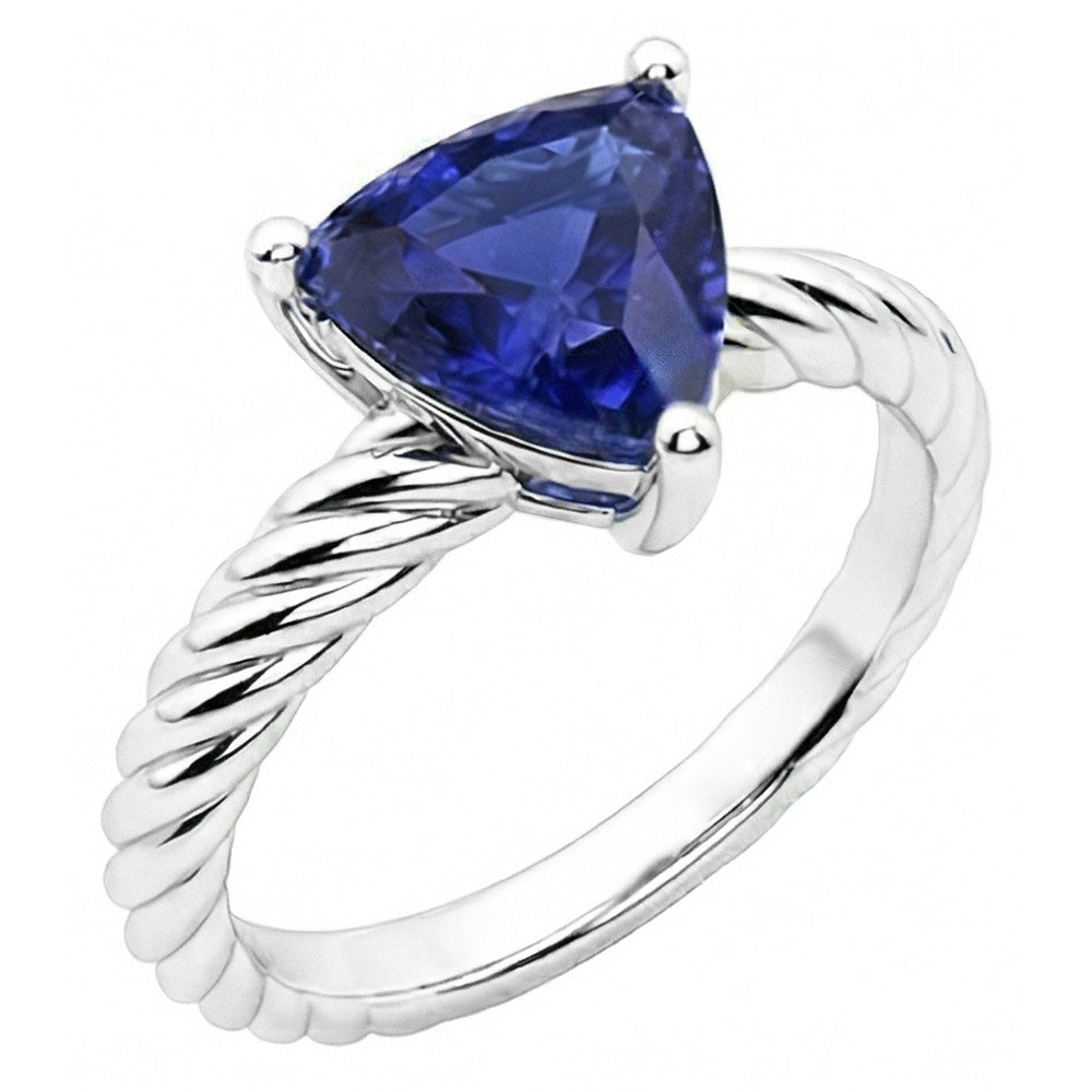 Trillion Solitaire Ring Rope Style Deep Blue Sapphire 1 Carat