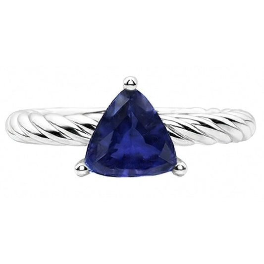 Trillion Solitaire Ring Rope Style Deep Blue Sapphire 1 Carat