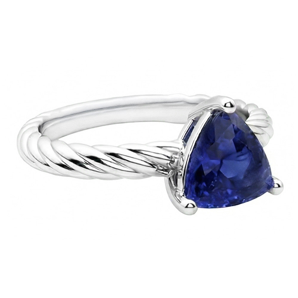 Trillion Solitaire Ring Rope Style Deep Blue Sapphire 1 Carat