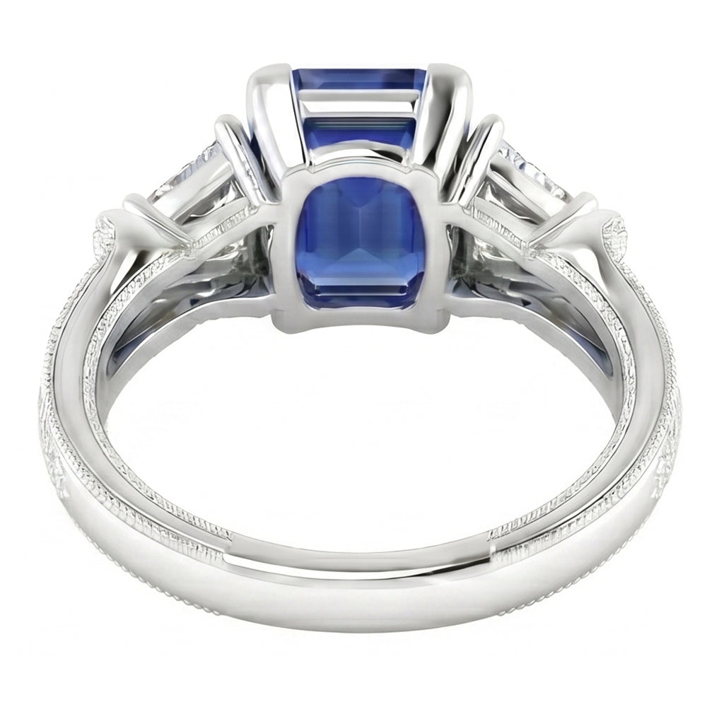 Trillion & Round Natural Earth Mined Diamond Asscher Sapphire Engagement Ring 2.50 Carats