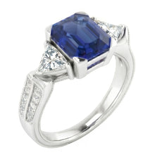 Trillion & Round Natural Earth Mined Diamond Asscher Sapphire Engagement Ring 2.50 Carats