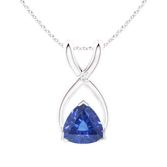 Trillion Blue Sapphire & IGI CERTIFIED Diamond Pendant With Chain V Prong 2.75 Carats