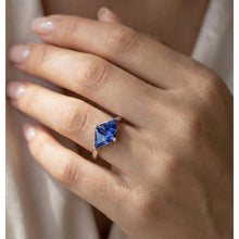 natural trillion sapphire 2ct ring on white background