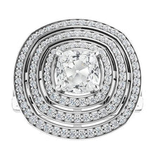 Triple Halo Ring Round & Cushion Old Miner Genuine Diamonds Gold 11 Carats
