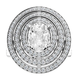 Triple Halo Round & Oval Old Mine Cut Genuine Diamond Ring 10.75 Carats