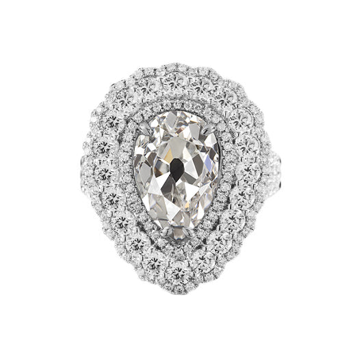 Triple Halo Wedding Ring Pear Old Miner Real Diamond 5 Carats Flower Style