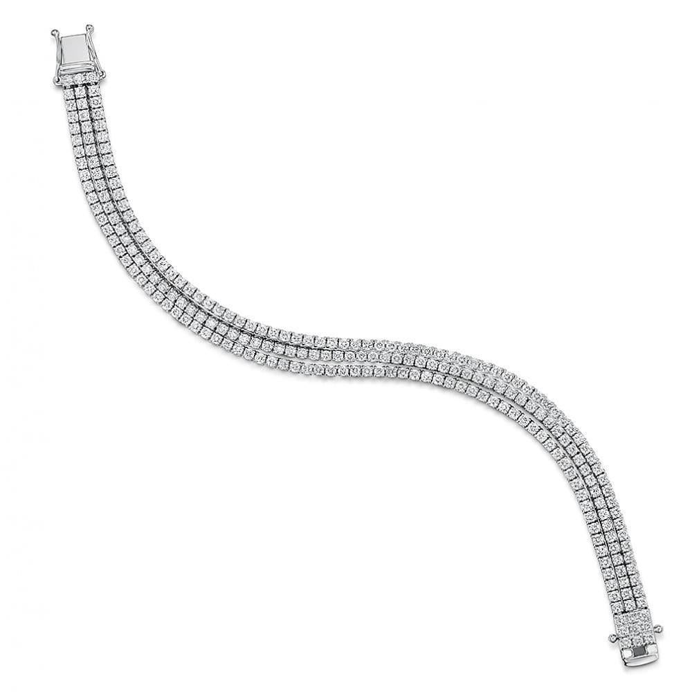 Triple Row 6.60 Carats Small Real Round Diamonds Tennis Bracelet WG 14K