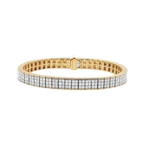 Triple Row 8.10 Ct Round Cut Genuine Diamonds Tennis Bracelet Yellow Gold