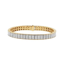 Triple Row 8.10 Ct Round Cut Genuine Diamonds Tennis Bracelet Yellow Gold