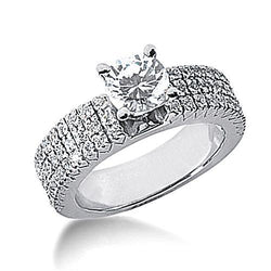 Triple Row Accented Genuine Diamond Engagement Ring 2.00 Carat White Gold 14K