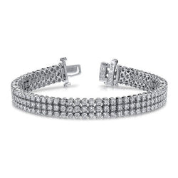 Triple Strand Bracelet White Gold 14K 9 Ct Sparkling Round Real Diamonds