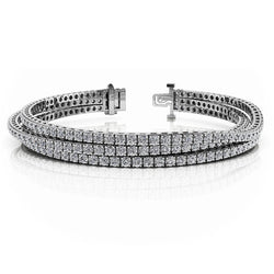 Triple Strand Flexible Tennis Bracelet 12 Ct Round Cut Genuine Diamonds White