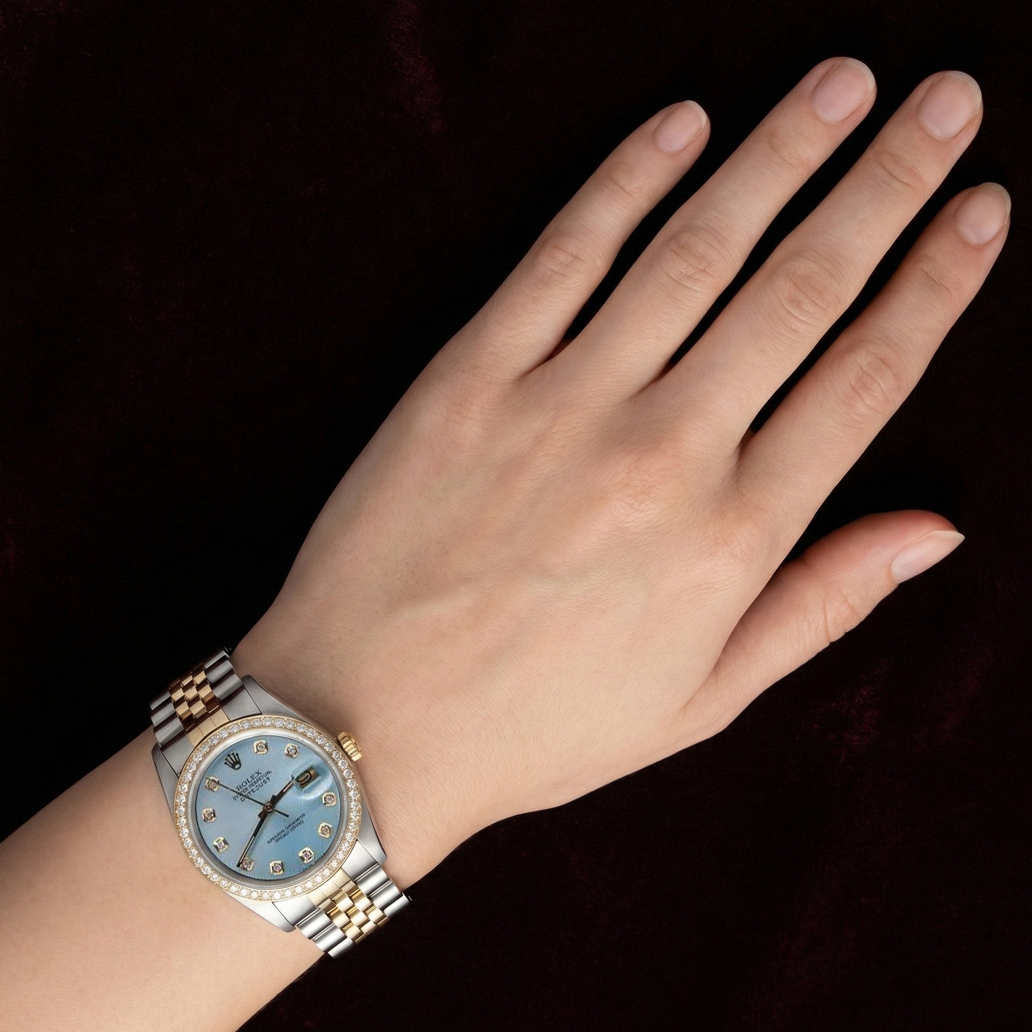 Tt Jubilee Bracelet Date Just Blue Diamond Dial Bezel Rolex Watch QUICK SET